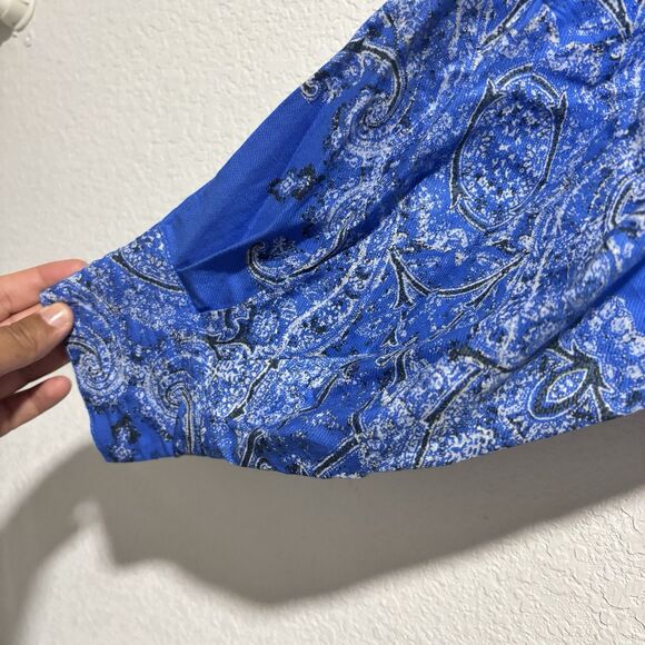 Free People Anthropology Blue Blooming Fields Jumpsuit Romper V-Neck Large Boho‎ - Picture 7 of 8